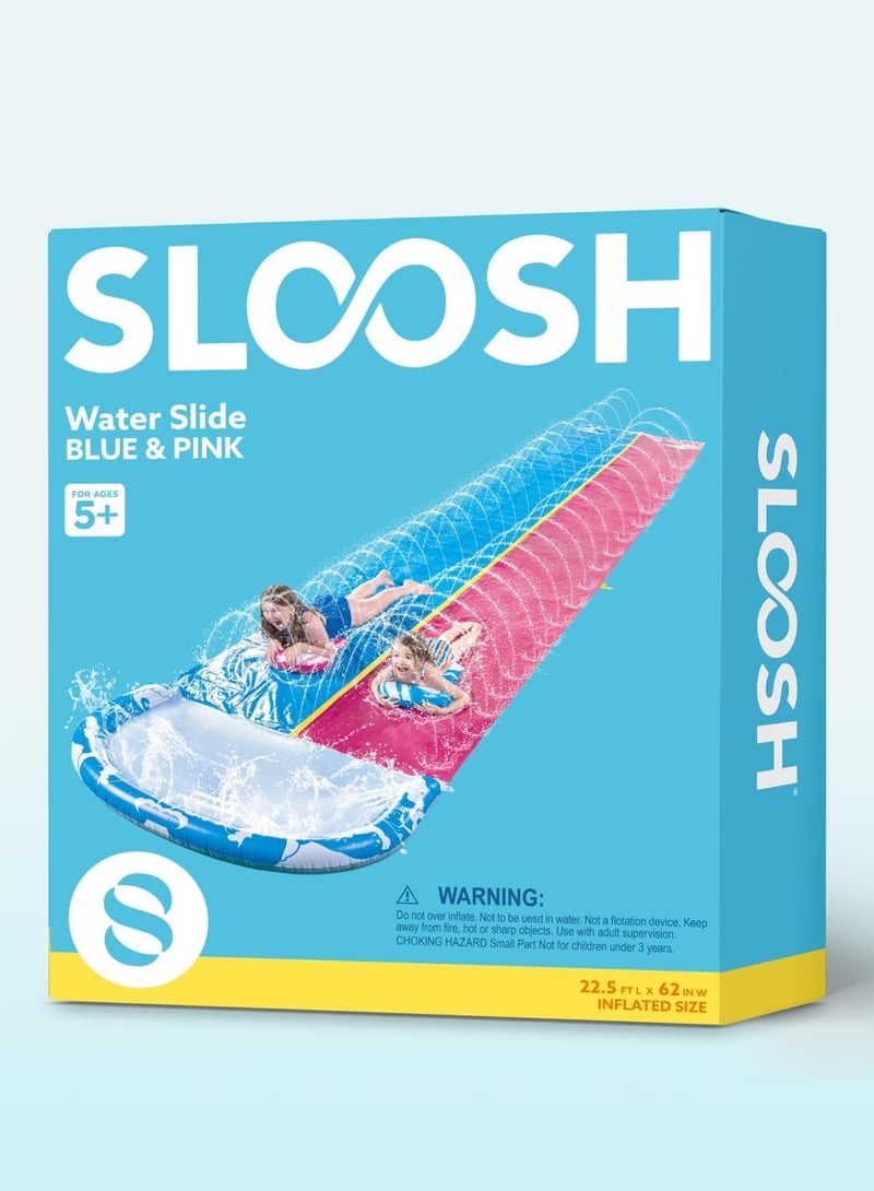 JOYIN 685,8 cm Dupla Vizes Csúszda - Kék-Rózsaszín Kerti Vízi Játék Gyerekeknek, Beépített Locsolóval és Felfújható Medencével, 2-4 Játékosn - 62,5 x 150 cm, Blue, Light Blue