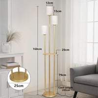 Rayofly Modern Állólámpa 3 Izzóval - Rattan Lámpaernyő, Polccal és Háromfokozatú Lábkapcsolóval - Arany Színű Dekoratív Világítás Nappaliba, 8