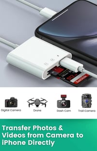 Oliveria 2 az 1-ben SD Kártyaolvasó iPhone/iPad Készülékekhez - Micro SD/SD Dual Slot, Egyidejű Töltés, Plug and Play, 4K Videó Támogatás 5