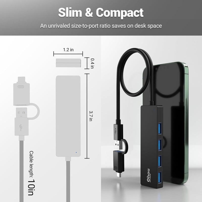 Ultravékony 4 portos USB 3.0 hub - Gyors adapter PC-hez és MacBookhoz