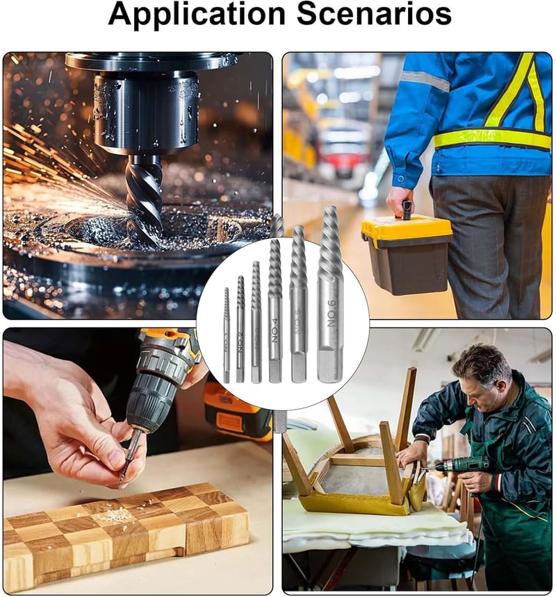 Set de extractoare de șuruburi SRJQXH, 6 piese - Pentru îndepărtarea șuruburilor și piulițelor deteriorate - Oțel carbon, cap pătrat, argintiu - Pentru bricolori și mecanici
