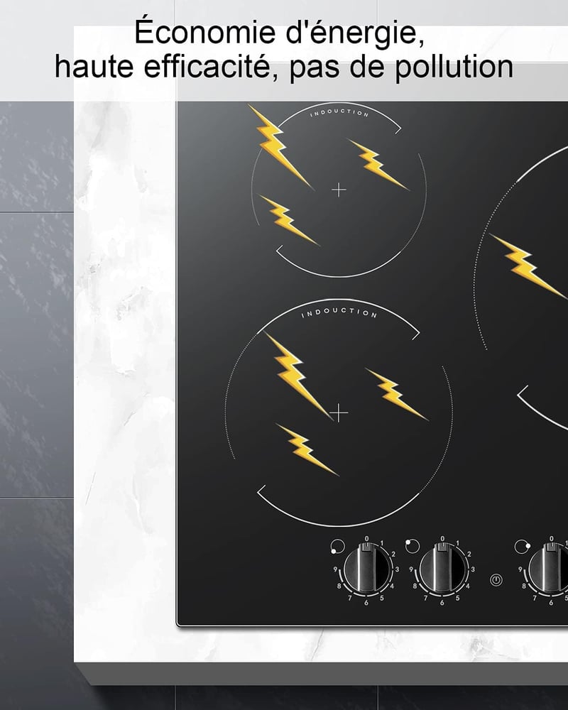 Beépíthető 60 cm-es indukciós főzőlap, 3 zónás, 9 fokozatú, 6000W