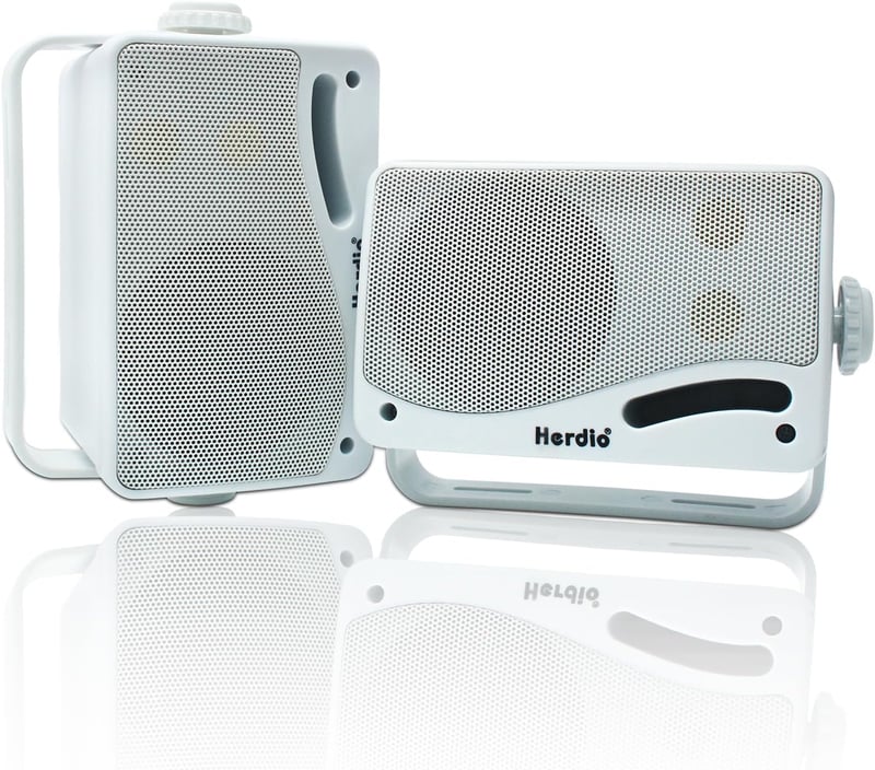 Herdio 3,5" Bluetooth Kültéri Hangszórópár, 200W, 3-Utas, Vízálló, Falra Szerelhető, Hajóra, Teraszra, Kertbe - Fehér