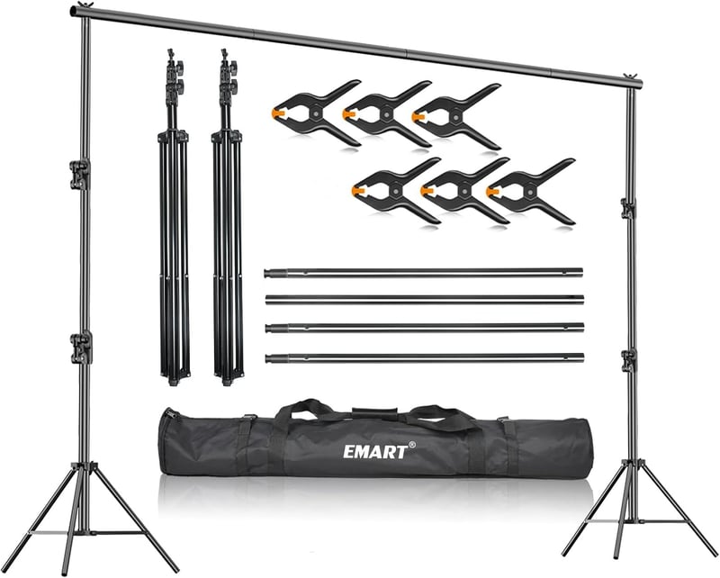 EMART Fotó Háttérállvány 2,8x3m - Stabil Alumínium Keret 13,6kg Teherbírással, 6 Rögzítővel, Zöld Háttérhez, Vetítővászonhoz, Stúdióhoz