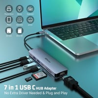 Hub Type-C 7 în 1 Qhou: HDMI 4K, USB 3.0, Cititor de Carduri, PD 100W 3
