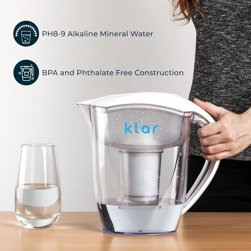Klar Water 3,5 literes vízszűrő kancsó - Fluorid, ólom és mikroműanyag szűrő - Lúgos pH értékű ivóvíz - BPA-mentes vízszűrő rendszer