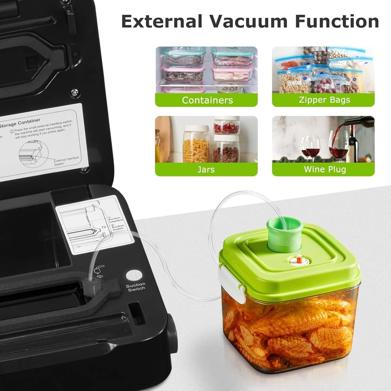 Bonsenkitchen VS3802 Fekete Vákuumfóliázó Gép Sous Vide-hoz, Vágóval és Kiegészítőkkel