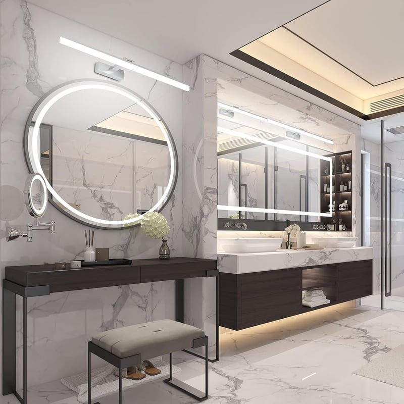 Klighten LED Tükör Világítás 24W - 80cm Ezüst Fürdőszobai Lámpa IP44 Vízálló 6000K Hideg Fehér 1170LM 180° Forgatható Fali Tükörlámpa
