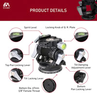 EVUMO Dupla Panoráma Állványfej - 360° Forgó Videófej Kamerákhoz, 8 kg Teherbírás, Arca-Swiss Kompatibilis, DSLR, Okostelefon, Alumínium, 52 5