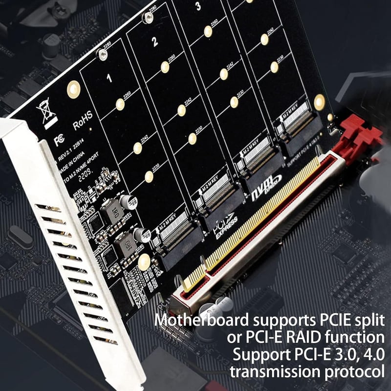 XTVTX 4 portos NVMe-PCI-e átalakító kártya M.2 SSD-hez, X16 bővítőkártya
