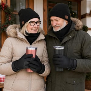 Pachet cadou de iarnă: 1x termos 600ml + șosete + mănuși touchscreen + căciulă Bluetooth + guler neopren