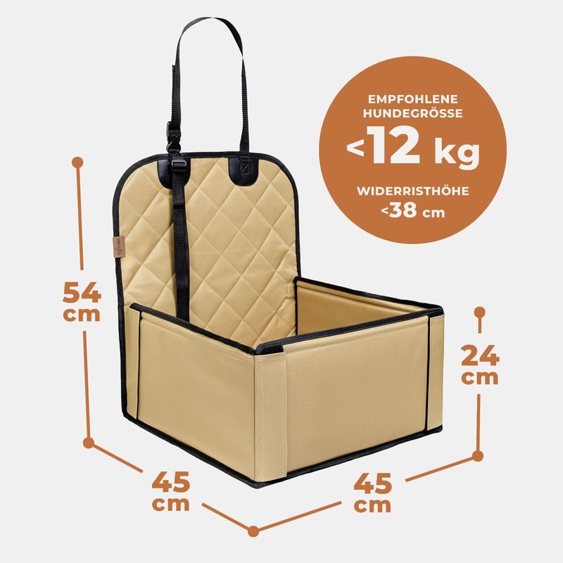 Prémium vízálló kutyaülés autóba, megerősített falakkal - Beige