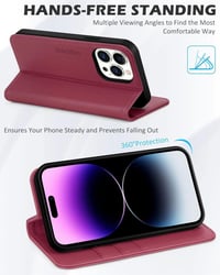 iPhone 14 Pro Max Bordó Bőr Pénztárcatartó Tok Kitámasztóval - Felújított 4
