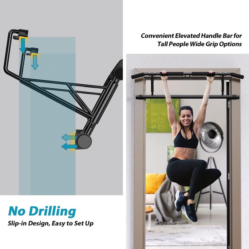 JX FITNESS Ajtókeretbe szerelhető húzódzkodó rúd csúszásmentes fogantyúval - black