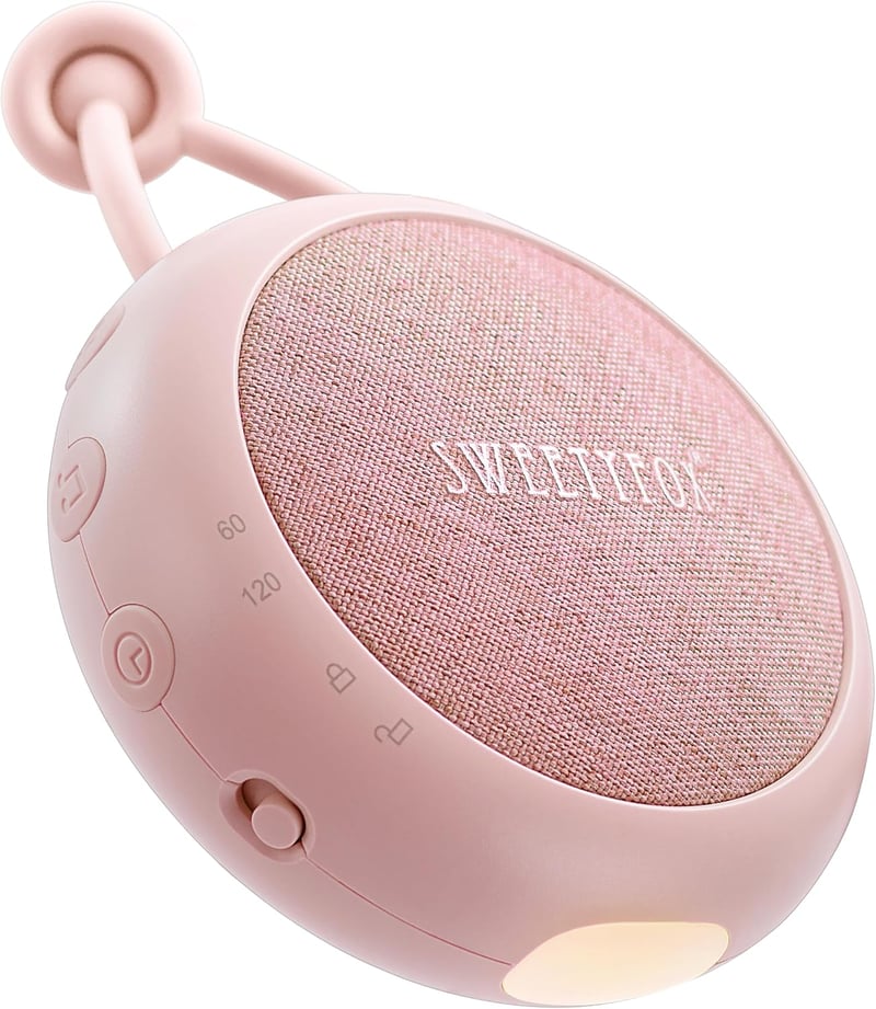 Sweety Fox Fehérzaj Készülék Babáknak - Rózsaszín Altatógép 15 Hanggal, USB Tölthető Éjszakai Fénnyel, Altató Dallamokkal