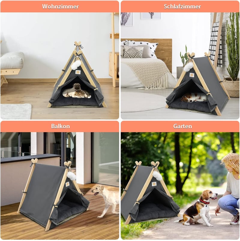 Összecsukható Tipi Sátor Kutyáknak és Macskáknak - Mosható Fekhellyel és Bambusz Szőnyeggel (63x56.5x61cm)