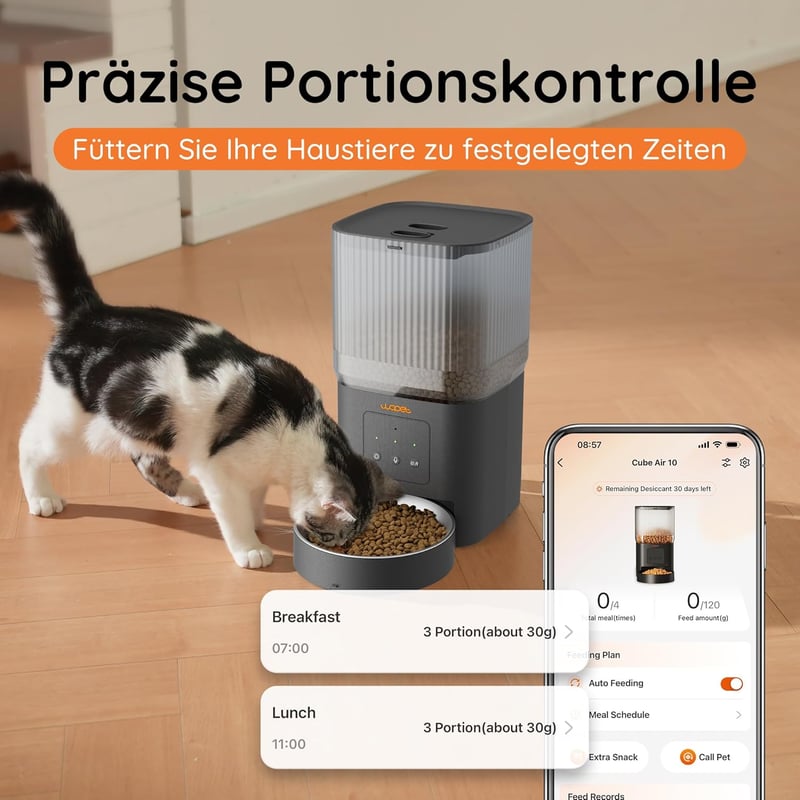 WOPET 4L WiFi Automata Macska Etető - Applikációs Vezérlés, Lassú Etetés, Hangfelvétel, Napi 1-10 Étkezés Macskáknak és Kutyáknak