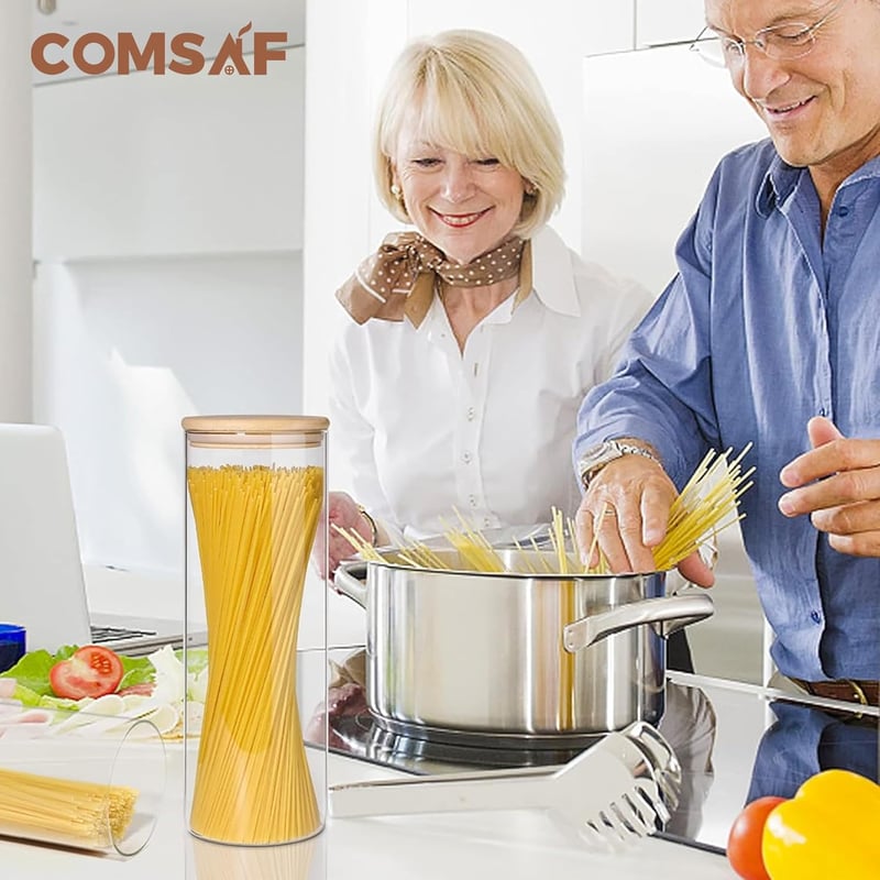 Comsaf 2200ml-es légmentes kerek üveg tárolóedény szett, 3 db-os