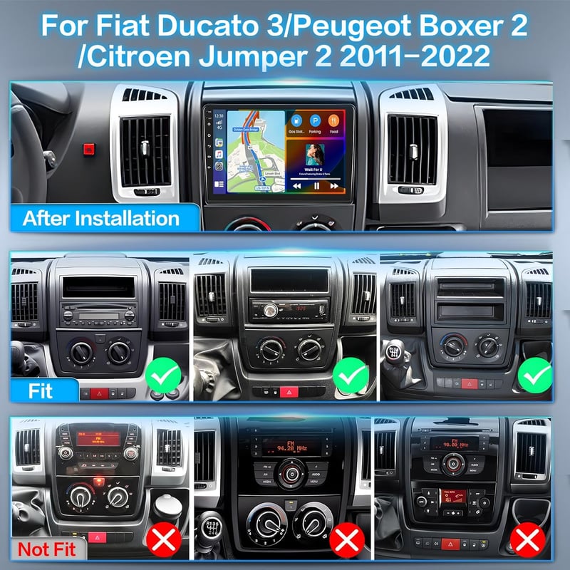 Inefala Android 15 Autórádió Fiat Ducato/Peugeot Boxer/Citroen Jumper (2011-2022) - 9" Érintőképernyő, Vezeték Nélküli CarPlay, GPS, WiFi