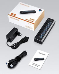 RSHTECH USB 3.0 Hub 10 Port Aktív Alumínium Elosztó 36W Tápegységgel 10