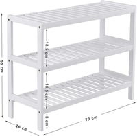 SONGMICS Bambusz Cipőtartó 3 Polcos Fehér 70x55cm Előszoba Hálószoba Nappali - 70 x 55 x 26 cm, White 4