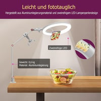 Állítható 10" LED körfény íróasztalra, telefontartóval - YouTube, TikTok, videóhívás (Fehér) 6