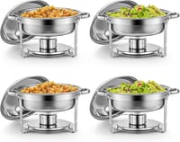 Wilprep 5L Rozsdamentes Acél Ételmelegítő Szett - 4 db Kerek Chafing Dish Melegentartó Tál Rendezvényekhez és Partikhoz 9