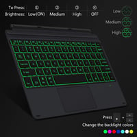 MoKo Bluetooth Billentyűzet Tok Surface Go 4/3/2/2018 Modellekhez, 7 Színű LED Háttérvilágítás, Érintőpaddal, Újratölthető Akkumulátor, Feke 4