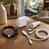 Úti töltőmentő csomag: 60 W-os 2 portos hálózati töltő + 30 W-os autós töltő + iPhone-kábel + USB-C kábel 1