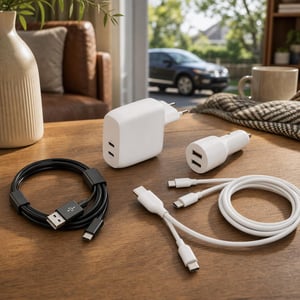 Úti töltőmentő csomag: 60 W-os 2 portos hálózati töltő + 30 W-os autós töltő + iPhone-kábel + USB-C kábel