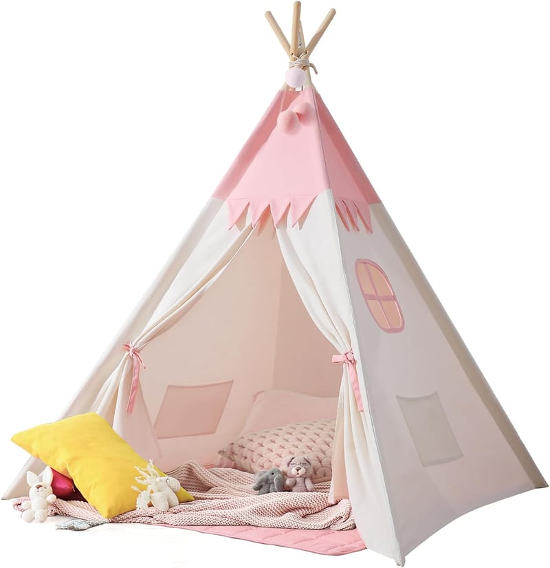 besrey Rózsaszín-Fehér Tipi Sátor Gyerekeknek, Beltéri Játszósátor Kislányoknak