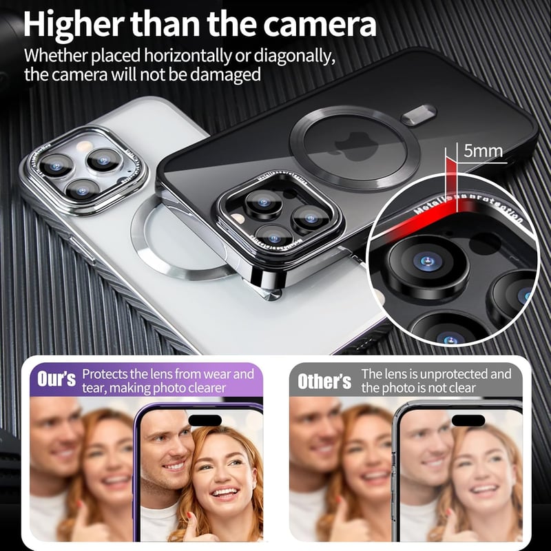 QiiStar iPhone 15 Pro Max MagSafe-kompatibilis átlátszó tok erős N52 mágnesekkel - Fekete