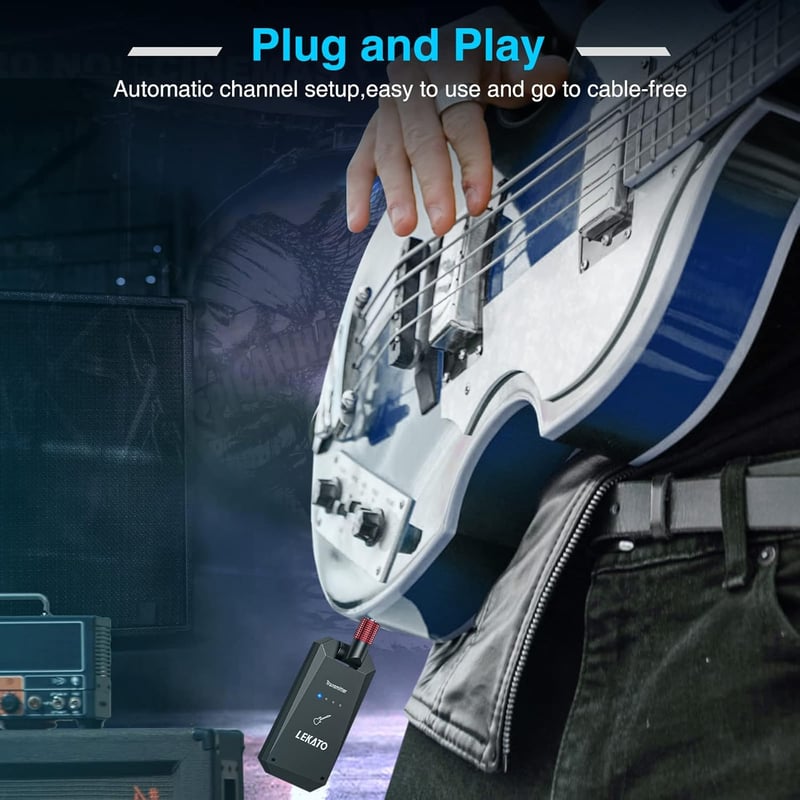 LEKATO WS-90 Vezeték Nélküli Gitár Rendszer 5.8GHz - Gitár és Basszus Adó-Vevő Szett, Beépített Akkumulátorral