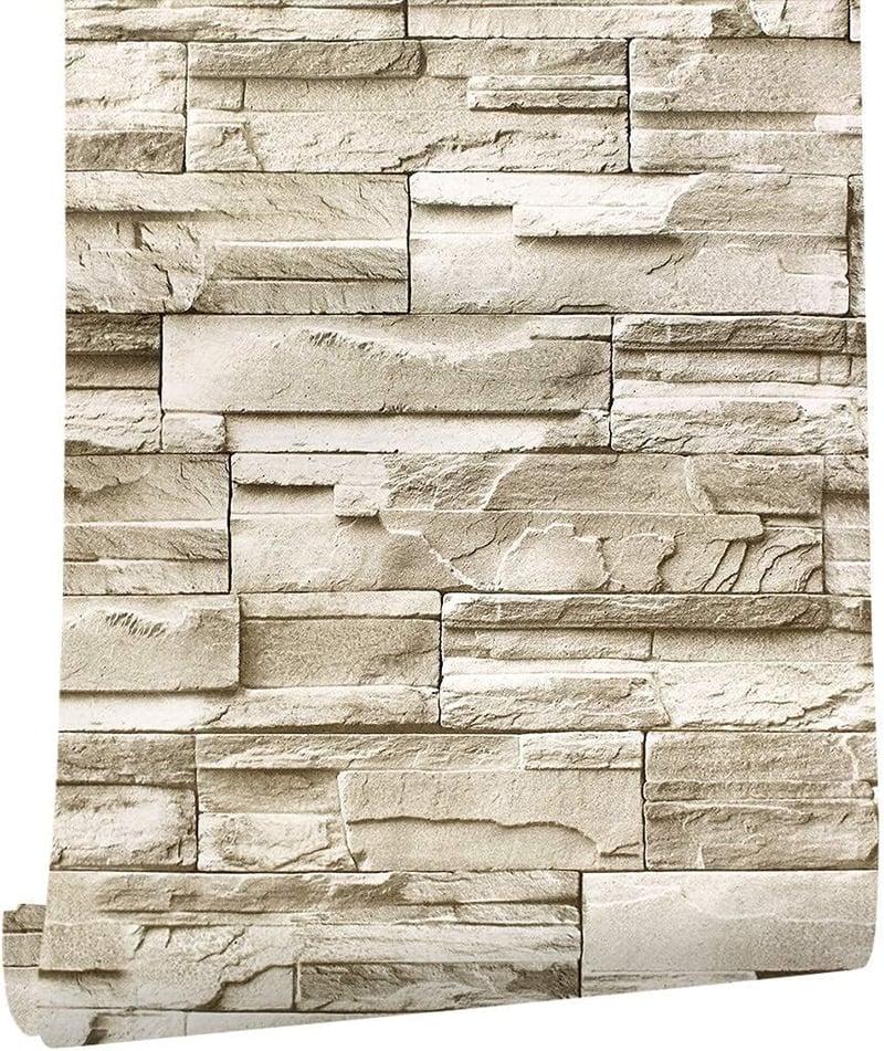 myforHD Öntapadós Vintage Téglamintás Tapéta - Bézs Kőmintás Dekoráció Falra, Bútorra, Ajtóra - Vízálló PVC Falmatrica (45 x 300 cm)