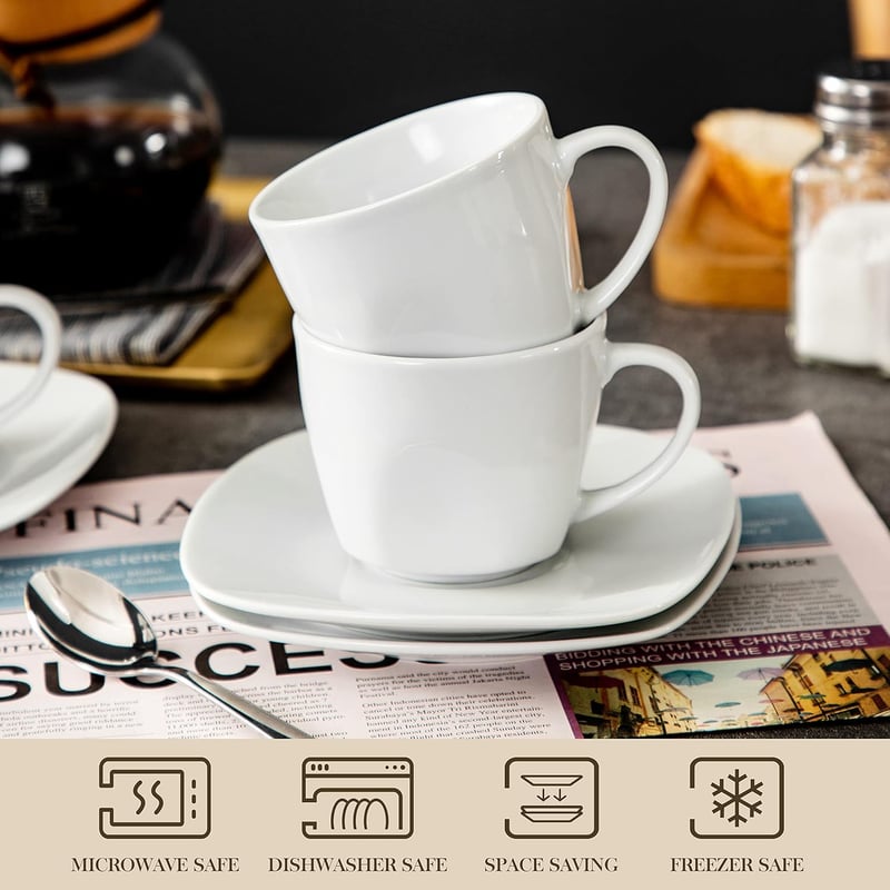 MALACASA Elisa 12 részes krémfehér porcelán kávéskészlet 6 személyre