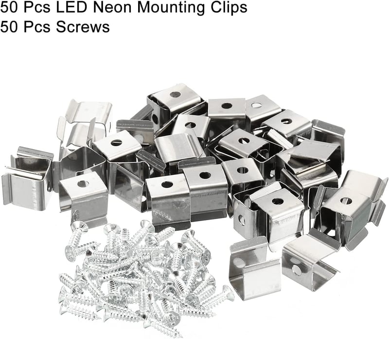 sourcing map 50 db Rozsdamentes Acél LED Szalag Rögzítő Klipsz, 8-11 mm Vízálló LED Csíkokhoz, U-alakú Fali Tartókonzol, Ezüst