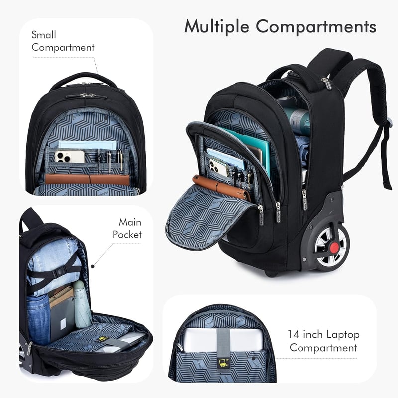 BAGZY Gurulós Hátizsák 45x36x20 cm - Kétkerekű Laptoptáska 15.6" Méretű Laptophoz, EasyJet Kézipoggyász Méretű Utazótáska Biztonsági Zárral