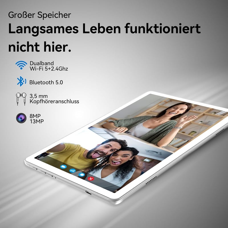 KADYBE 2024 legújabb 5G Android 12 tablet, 10" FHD, 128GB, billentyűzettel, ezüst