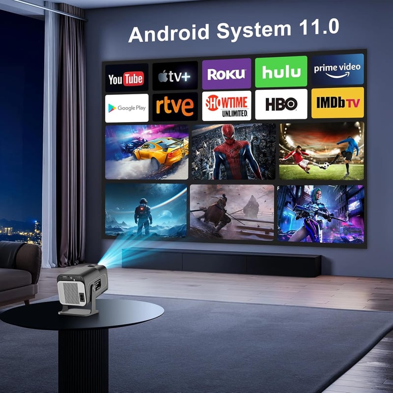 Eroshoo HY320 Mini Hordozható Projektor Full HD 1080P 4K Támogatással, Android 11, WiFi6, Bluetooth 5.2, 180° Forgatható, Otthoni Mozi és Kü