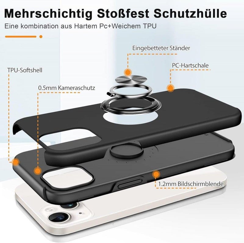 Apple iPhone 14 Fekete Mágneses Gyűrűs Védőtok