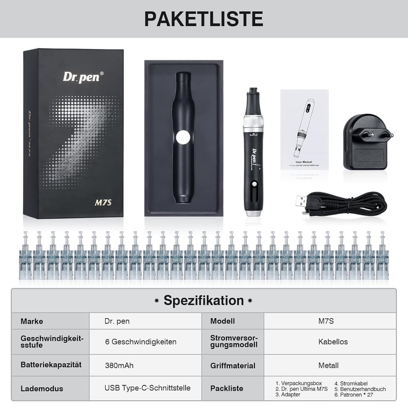 Bestauty Dr. pen Ultima M7S Professzionális Elektromos Mikrodermabrázió Toll - Vezeték Nélküli Derma Pen 27 Cserélhető Fejjel Arcra, Testre,