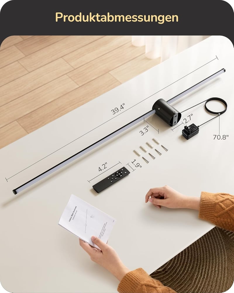 EDISHINE 2 db Beltéri LED Fali Lámpa - 15W, 1000LM, Távirányítóval és Érintőkapcsolóval, 3 Színhőmérséklet, Fokozatmentes Fényerő, 350° Forg