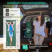 HIKENTURE Önfelfújó Kempingmatrac 10 cm Vastag, Memóriahabos Túramatrac Kültéri Alváshoz, Sátrazáshoz, Túrázáshoz, Utazáshoz - Sötétzöld, 19 5
