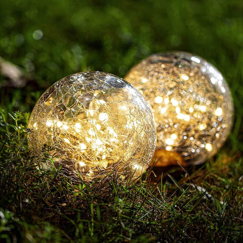 Kizozo 12cm-es Kerti Napelemes Gömblámpa, 2db IP55 Vízálló, 30 LED-es Meleg Fehér Kültéri Talajlámpa