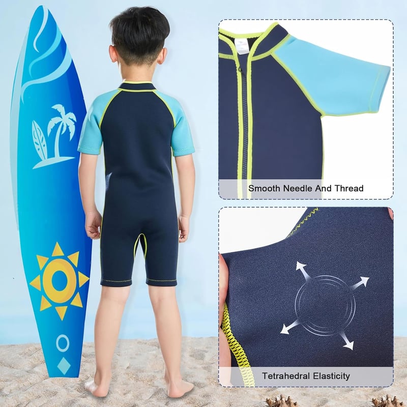 Kék SXSHUN gyerek neoprén shorty búvárruha UV-védelemmel, 98-104-es méret