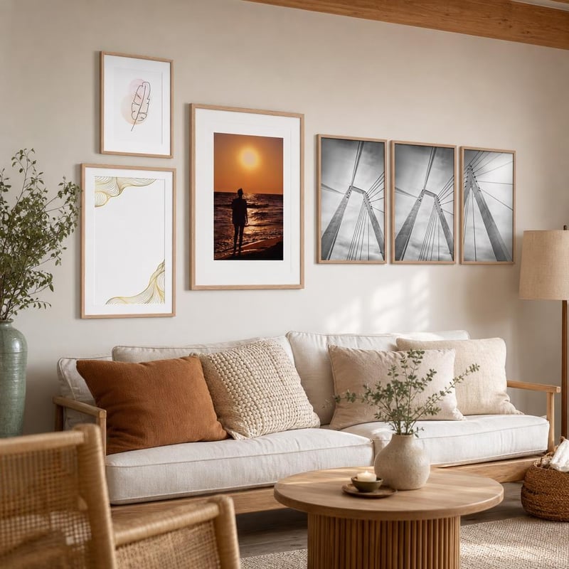 Galériafal-varázs: 30x40 cm képkeret + 40x60 cm képkeret + 3 db 40x60 cm faliképkeret