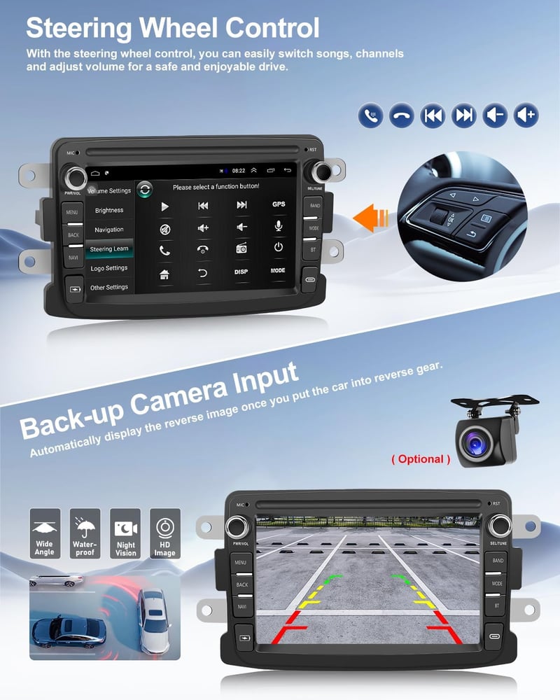 CAMECHO Android 13 Autórádió Renault Dacia Logan Duster Sandero Lodgy Capture Lada Xray - 7" Dupla DIN Bluetooth Navigáció CarPlay MirrorLin