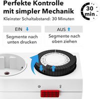 HBN Mechanikus Időzítő Konnektor 16A/3680W - Gyerekzáras, 4 db-os Szett, 24 Órás Program, Beltéri Analóg Időkapcsoló Lámpákhoz, 30 Perces Ka 7