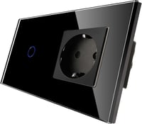 CNBINGO Érintésvezérelt Fali Dimmer Kapcsoló Schuko Aljzattal - Fekete Üveg Kerettel, LED Világításhoz, Fényerőszabályzós, Állapotjelző LED- 1