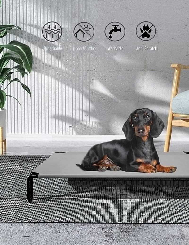 BestVida Emelt Kutyafekhely - 89x71x20 cm, Vízálló, Szürke, Kis Testű Kutyáknak, 59 kg Teherbírással, Acél Vázzal